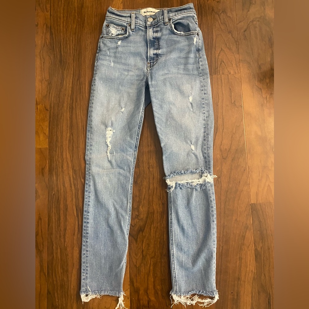 Reformation Light Blue Distressed Skinny Jeans